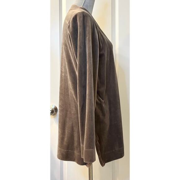 PureJill Women Velour Sweater Long Sleeve V-Neck Side Slit Pullover Brown M Tall - Picture 4 of 9